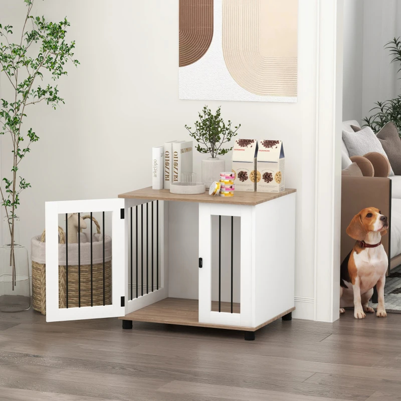 Mueble de Jaula para Perros con Puerta Blindada, Mesa Lateral para Canes y Pequeños Animales, Madera Tostada Marrón — imagen 5