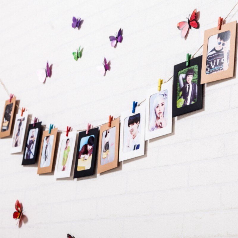 DIY Hanging Picture Photo Frame Display with Clip and Fishing Net Rope Wall Decor Props Wall Decor Photo Frame Set — image 2
