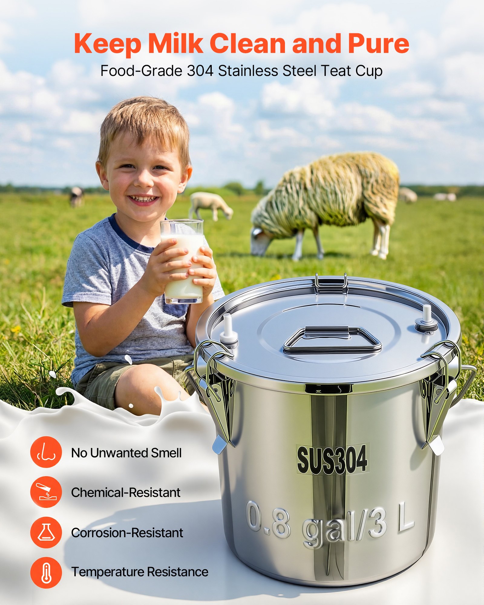 Máquina de Leche para Cabras, Recipiente de 0.8 Gal Acero Inoxidable Alimentario, Con Batería Recargable de 5200 mAh, 2 Cucharas de Leche, Máquina Eléctrica Portátil Sin Cable para Vaciar Leche de Cabras — imagen 1