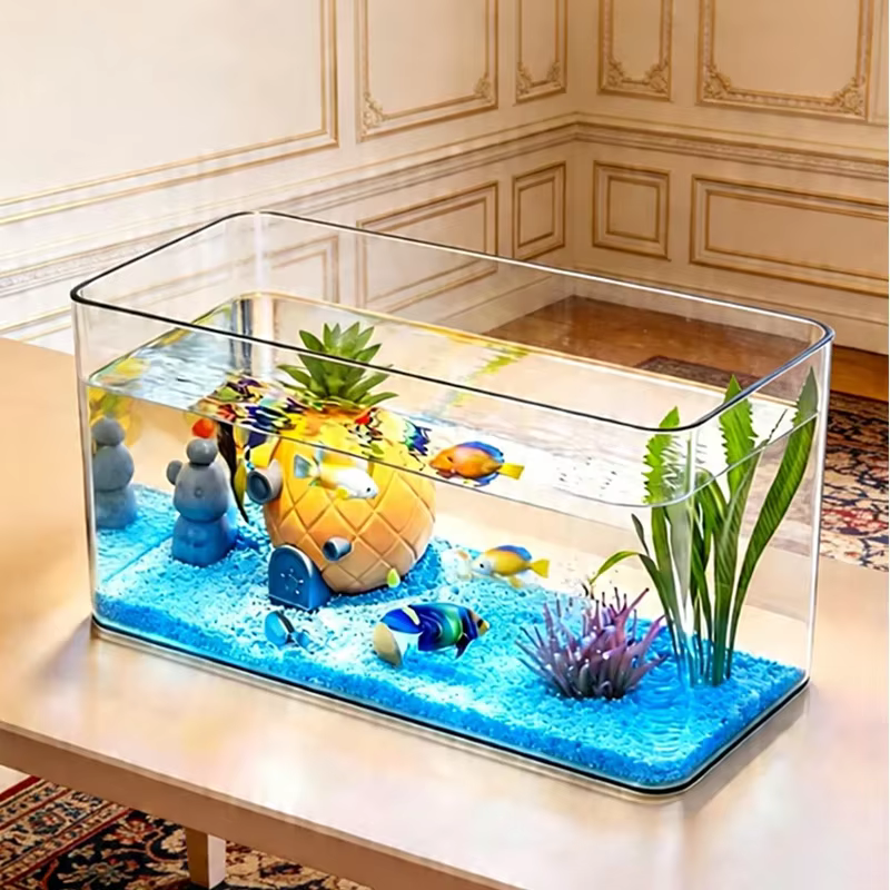 Tanque de Peces Transparente para Mesa, Idóneo para Decoración Oficina y Hogar, Forma Trapezoideada (Sin Paisajes ni Piedras) — imagen 2