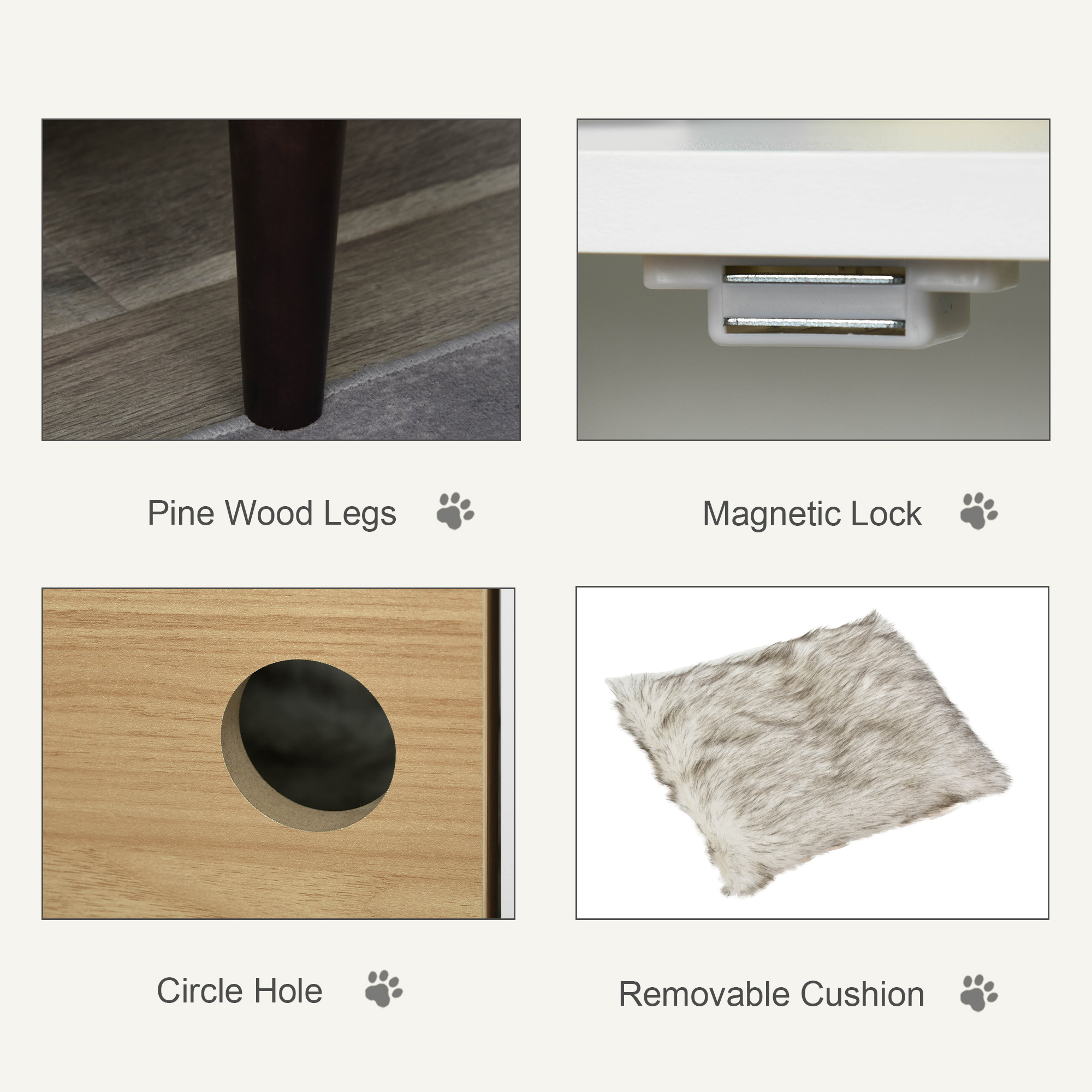 Casa de Madera para Gatos con Almohadilla Suave, Condominio Decorativo para Mascotas con Mesa Lateral y Espacio de Almacenamiento — imagen 7