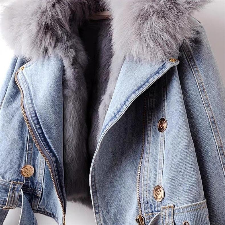 Chaquetón de Denim con Línea Removible de Pelo de Zorro y Conejo — imagen 5