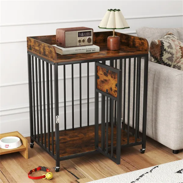 Mueble Jaula 2 en 1 para Perros con Tubos Metálicos Reforzados, Ruedas con Freno, Jaula para Perros Pequeños — imagen 2