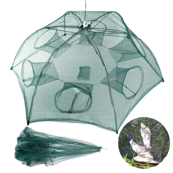 Fishing Trap Net Portable Folded Fishing Bait Trap Shrimp Minnow Crab Bait Net 6 Sides 6 Holes Crayfish Cast Mesh Trap Automatic — imagen 11
