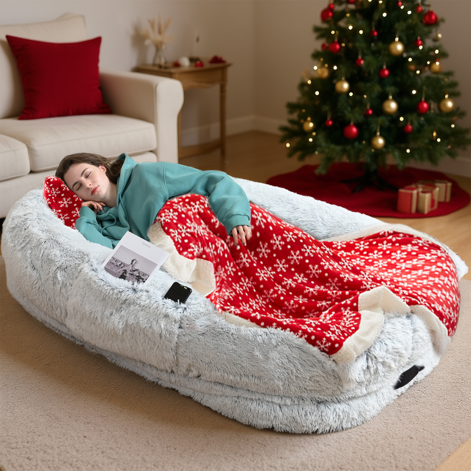 Cama para Adultos y Mascotas de Gran Tamaño: Colchón de Felpa Sofocreado con Soporte Ortopédico — imagen 13
