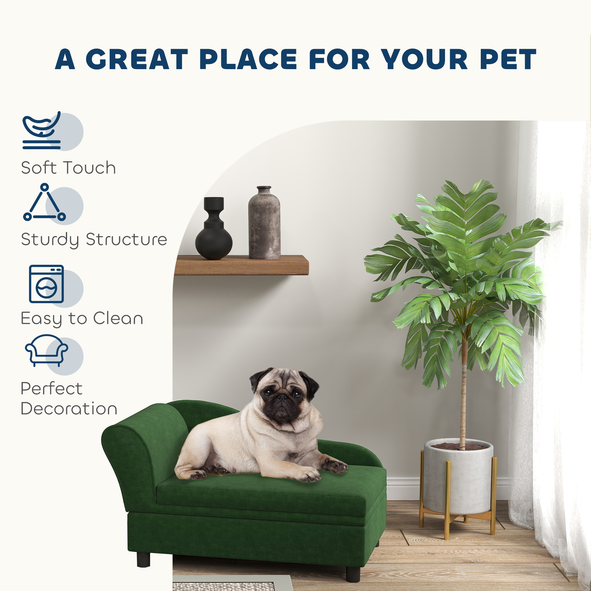 Pet Sofa Bed Couch With Storage, Pet Sofa For Cats And Small Dogs, Green — imagen 1