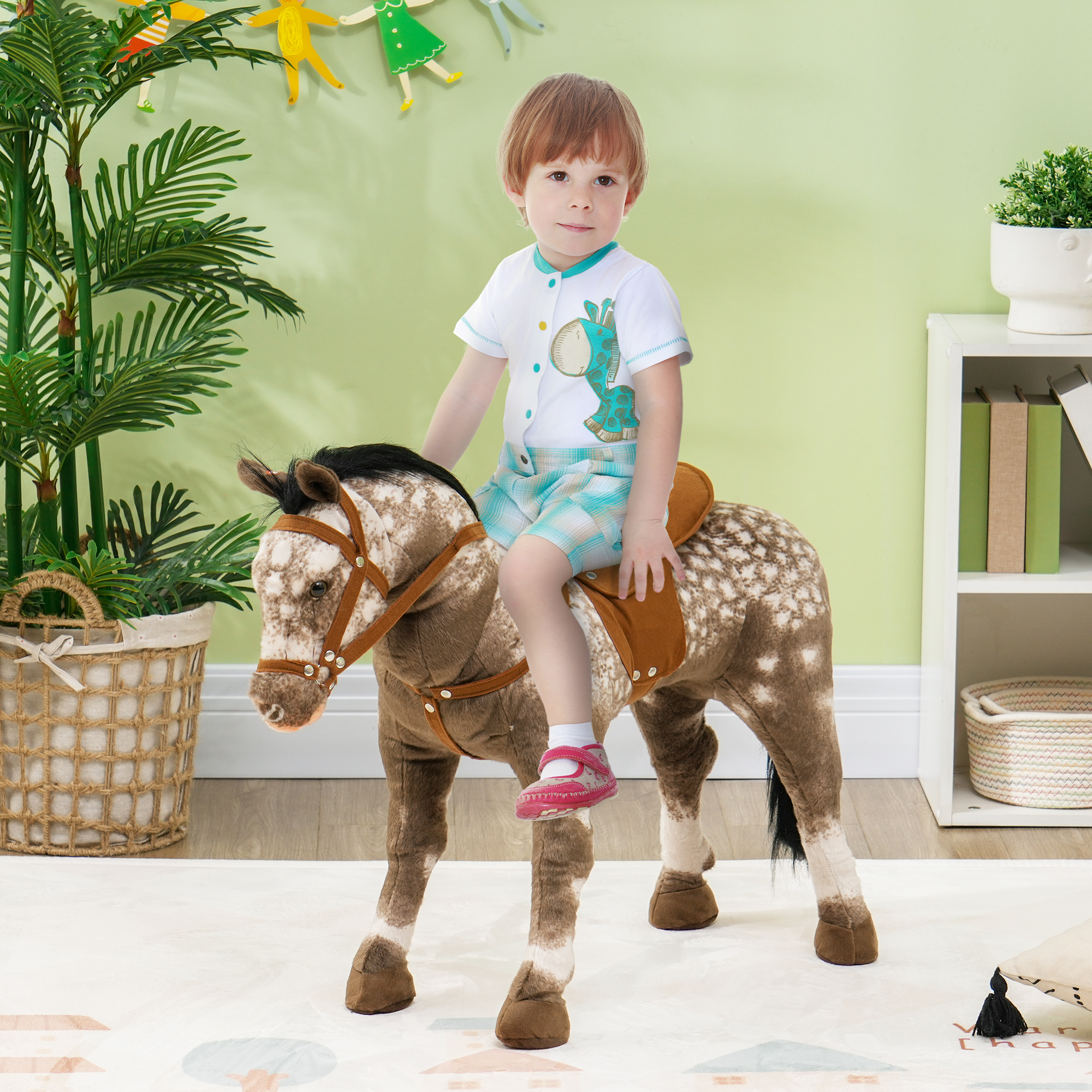 Caballo de montar para niños con sonido de relincho, silla para edades 3-8