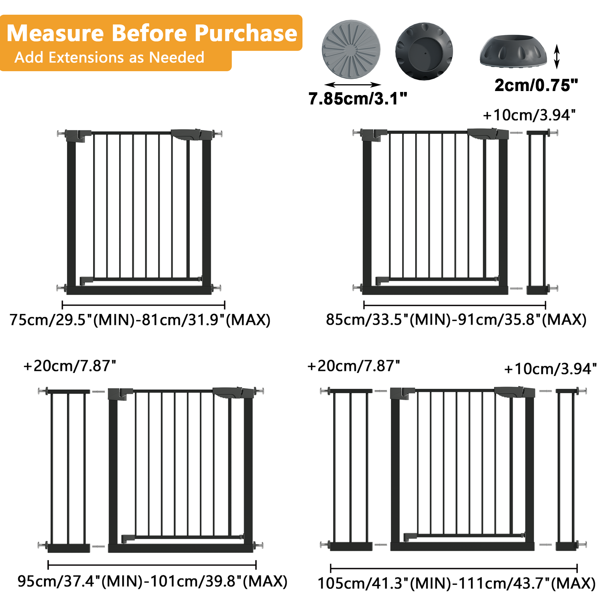 Reja para Bebés Ancha de 29.5-45.3" con Protector de Pared para Escaleras, Reja para Perros de Interior para Puertas, Sin Taladrar, Montaje a Presión, Rejas para Mascotas para Niños, Reja de Seguridad Fácil de Cruzar, Negra — imagen 6