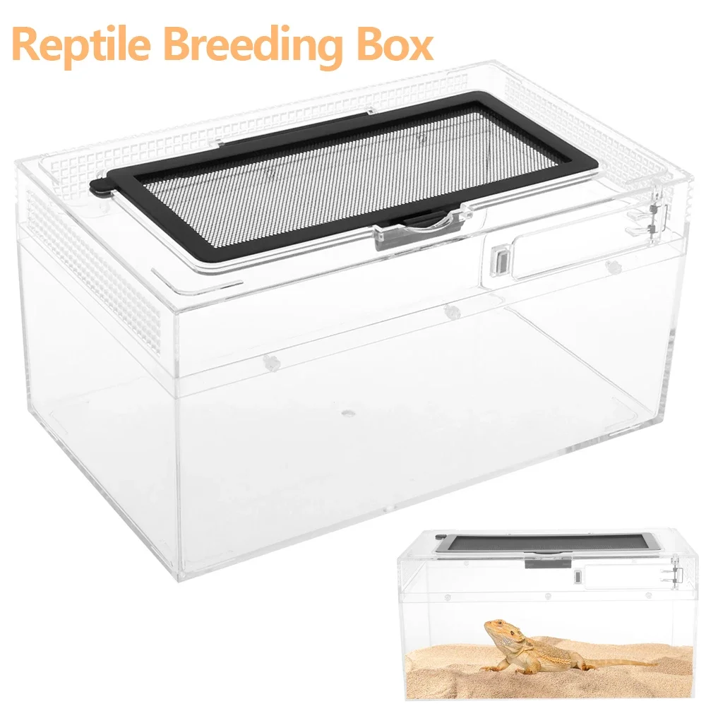 Reptile Terrarium Transparent Breathable Amphibian Tank Anti-Escape Breeding Box for Turtle Spider Lizard Snake Frog Reptiles — image 1