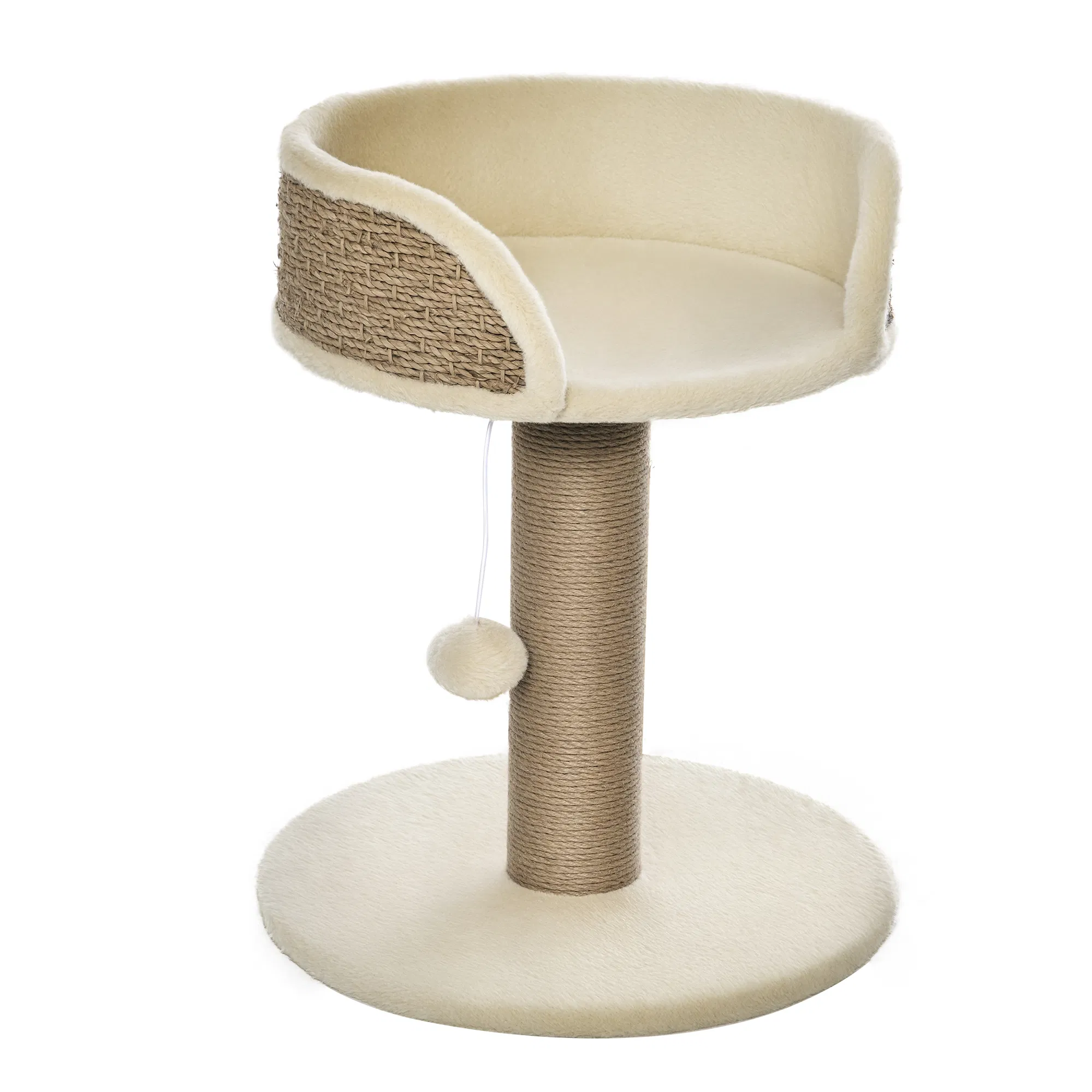 Cat Tree with Scratching Post, Toy Ball, Perch, Small Cat Tower for Indoor Cats - 16" x 16" x 19", Beige — image 1