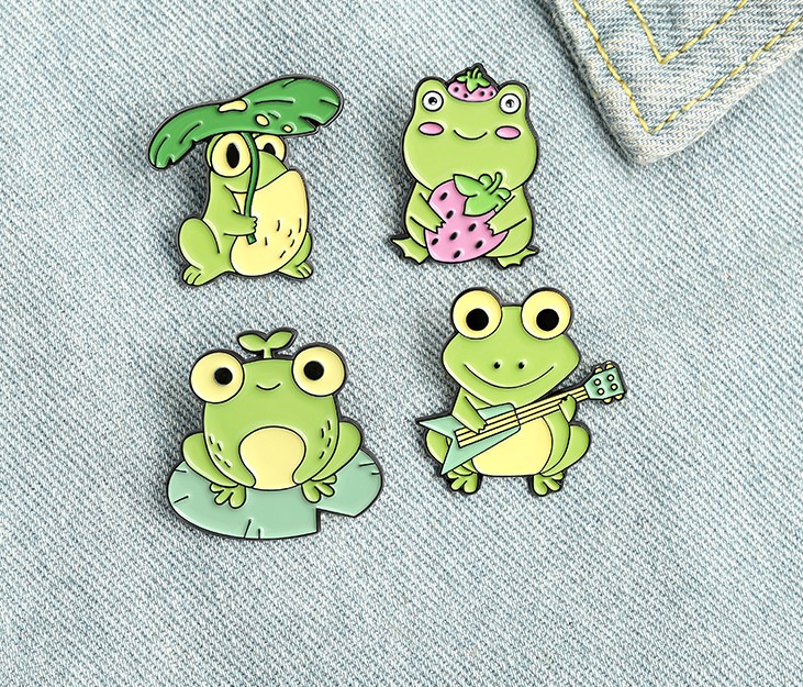 Quack Enamel Pin Custom Frog Lotus Leaf Brooches Bag Lapel Pin Cartoon Animal Badge Jewelry Gift for Kids Friends — image 1