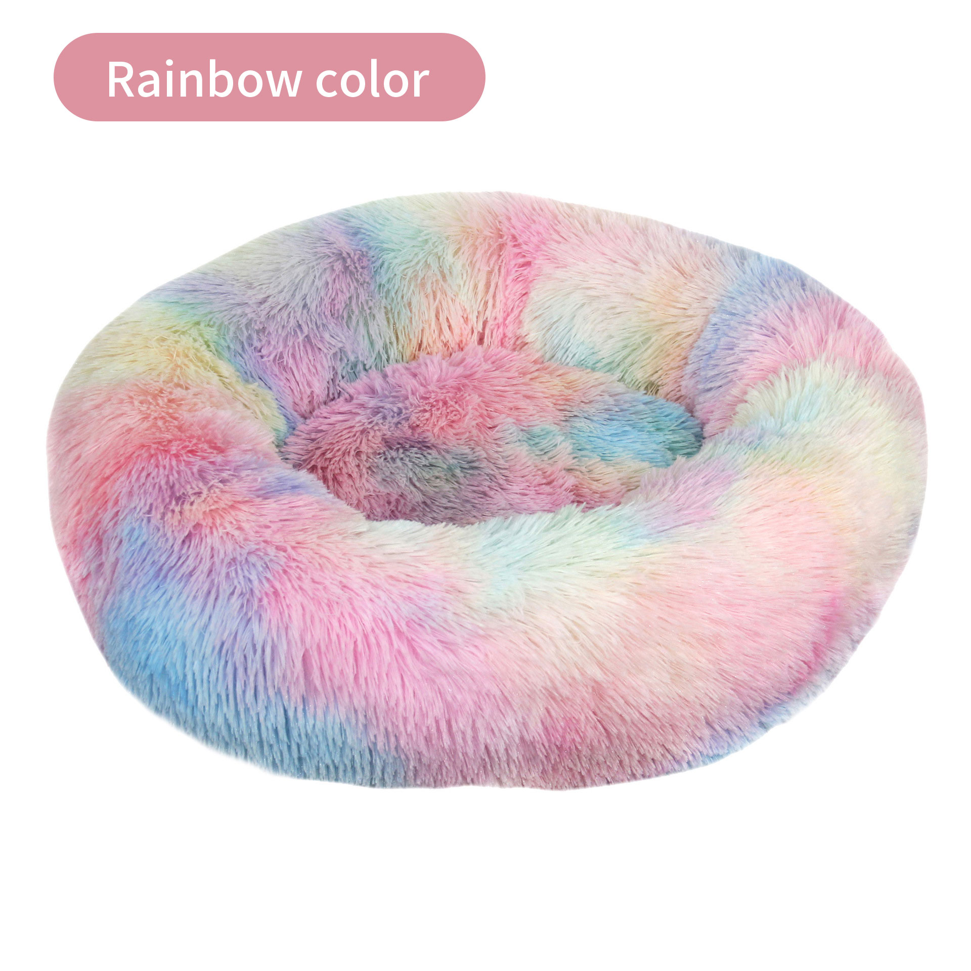Dog Kennel Cat Kennel Long Tie-Dye Plush Round Pet Kennel Dog Bed Winter Dog Mat Pet Tie-Dye Mattress Pet Supplies — image 1