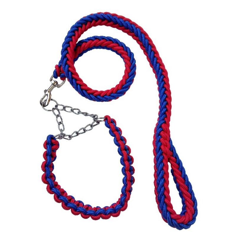 Double Strand Rope Large Dog Leashes Metal P Chain Buckle Contrast Colorful Pet Traction Rope Collar Set Firm 1.2m Length — image 3