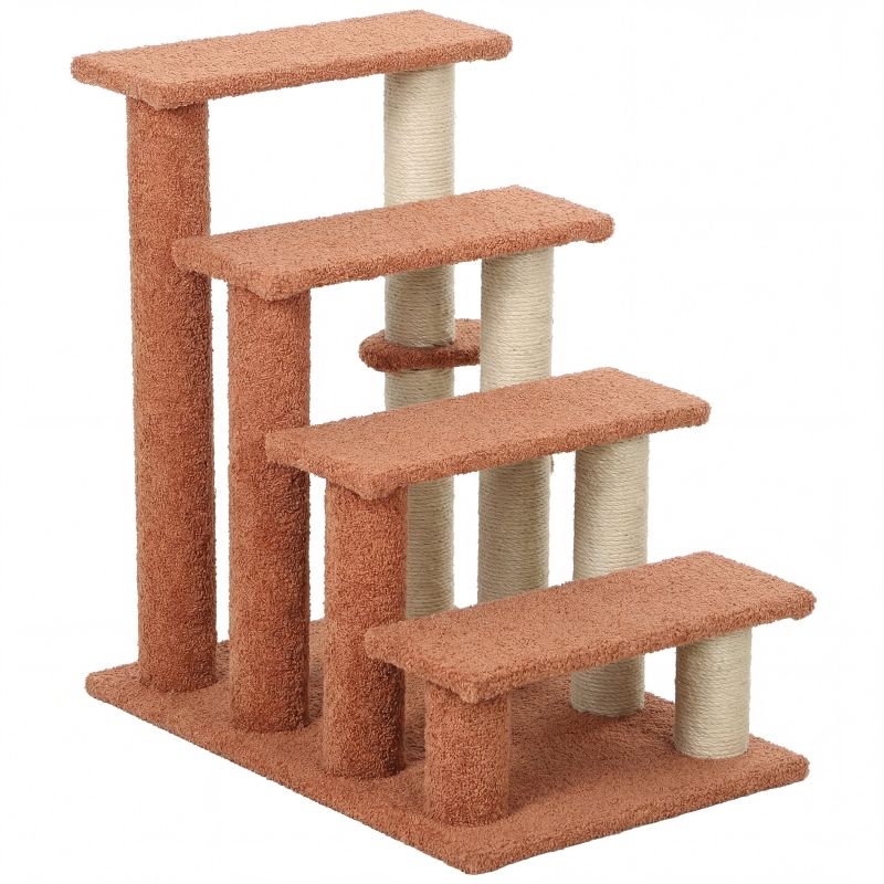 Escalones para Gatos de 4 Niveles con Postes Rascadores para Cama Alta, Sofá, Marrón — imagen 8