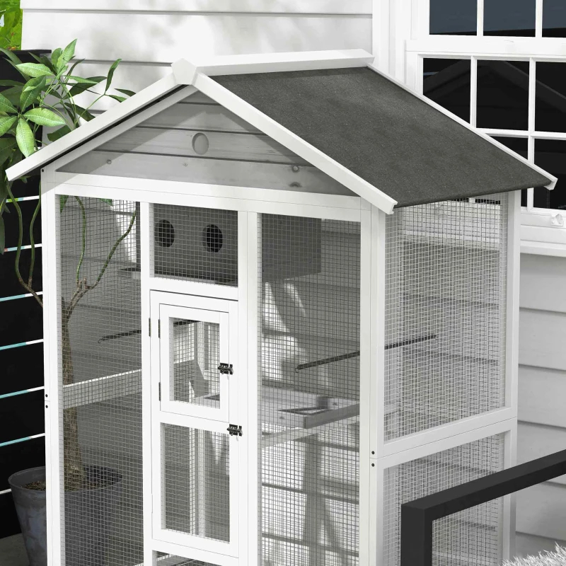 PawHut 64.5 Wooden Bird Cage Aviary, Flight Cage With 4 Perches, Nest And Slide-Out Tray For Indoor Outdoor, GrayMultiple Packages — imagen 6