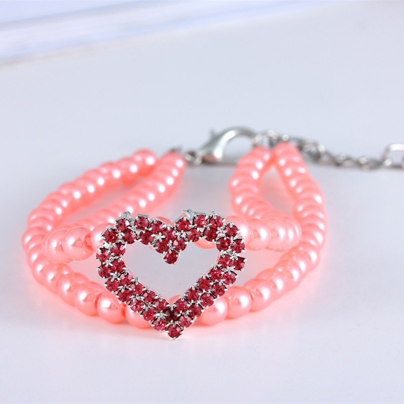 New Pet Collar Rhinestone Heart Pearl Jewelry Cat Dog Necklace — image 8