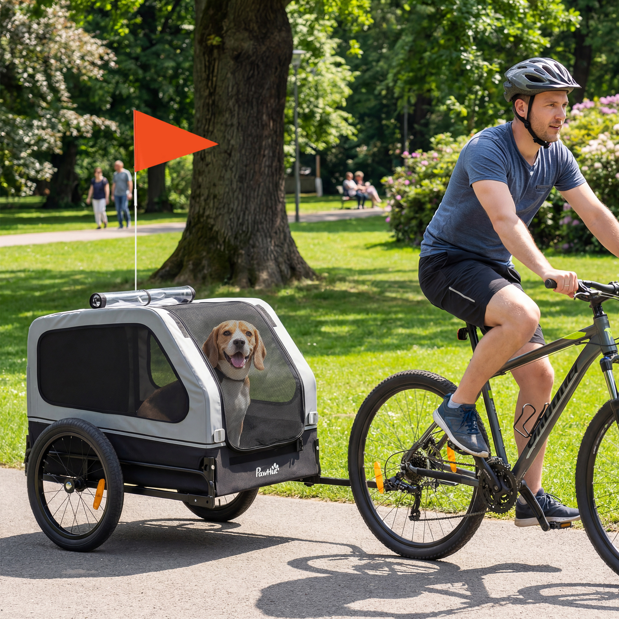 Dog Bike Trailer for Small & Medium Dogs, Universal Bicycle Coupler, Flip-Down Ramp Tailgate, Gray — imagen 1