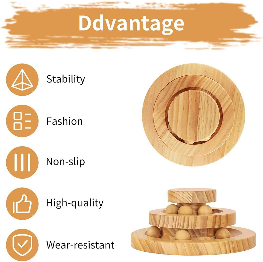 Solid Wood Cat Toy Wooden Turntable Rolling Ball Double Layer Tease Cat Bite Resistant Toy — image 3