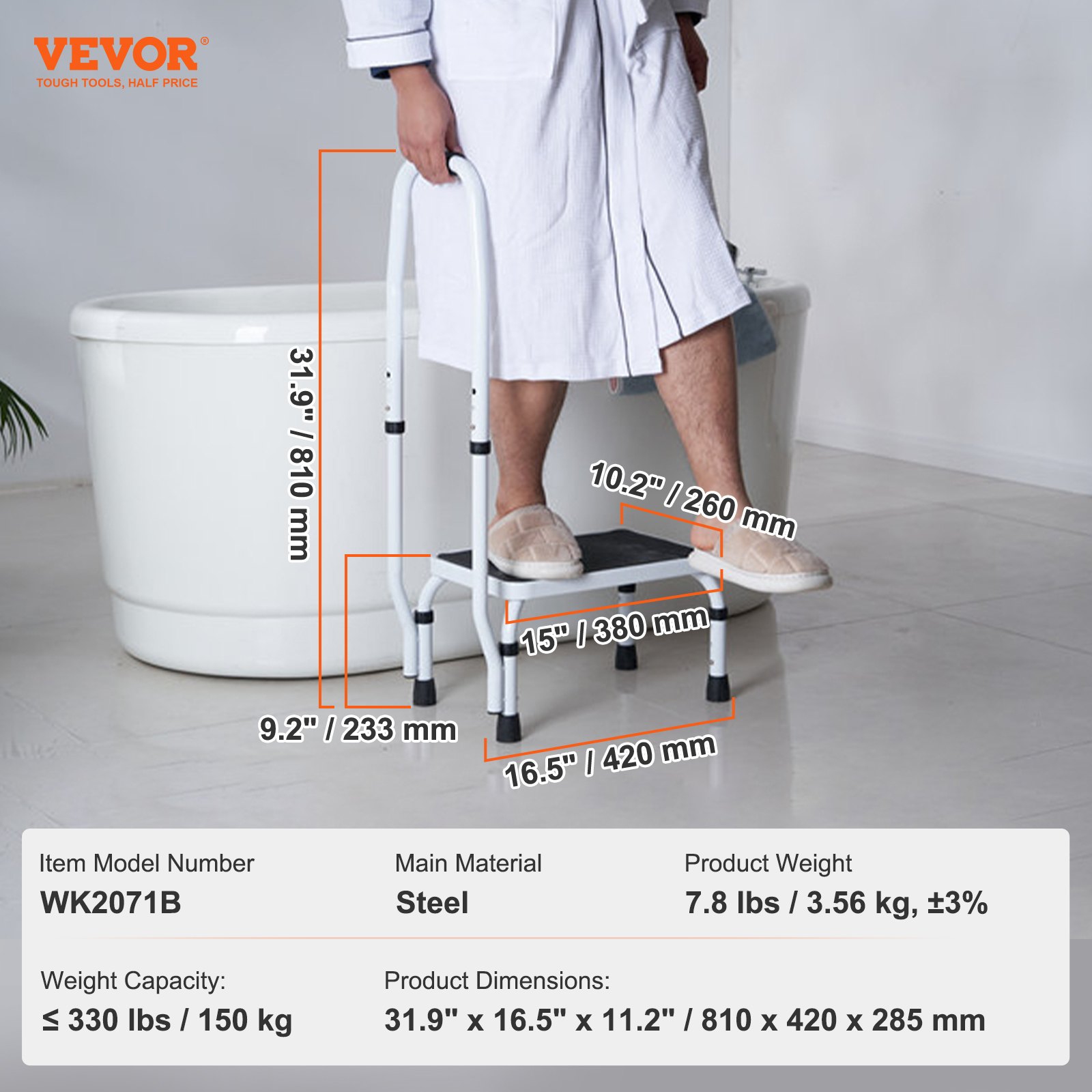 Step Stool 1-Step 330lbs Capacity, 3 Adjustable Height With Handle Steel Step Ladder, Portable Toddler Step Stools For Adults, Non-Slip Sturdy Step Ladders For Office, RVs, Pets — imagen 4
