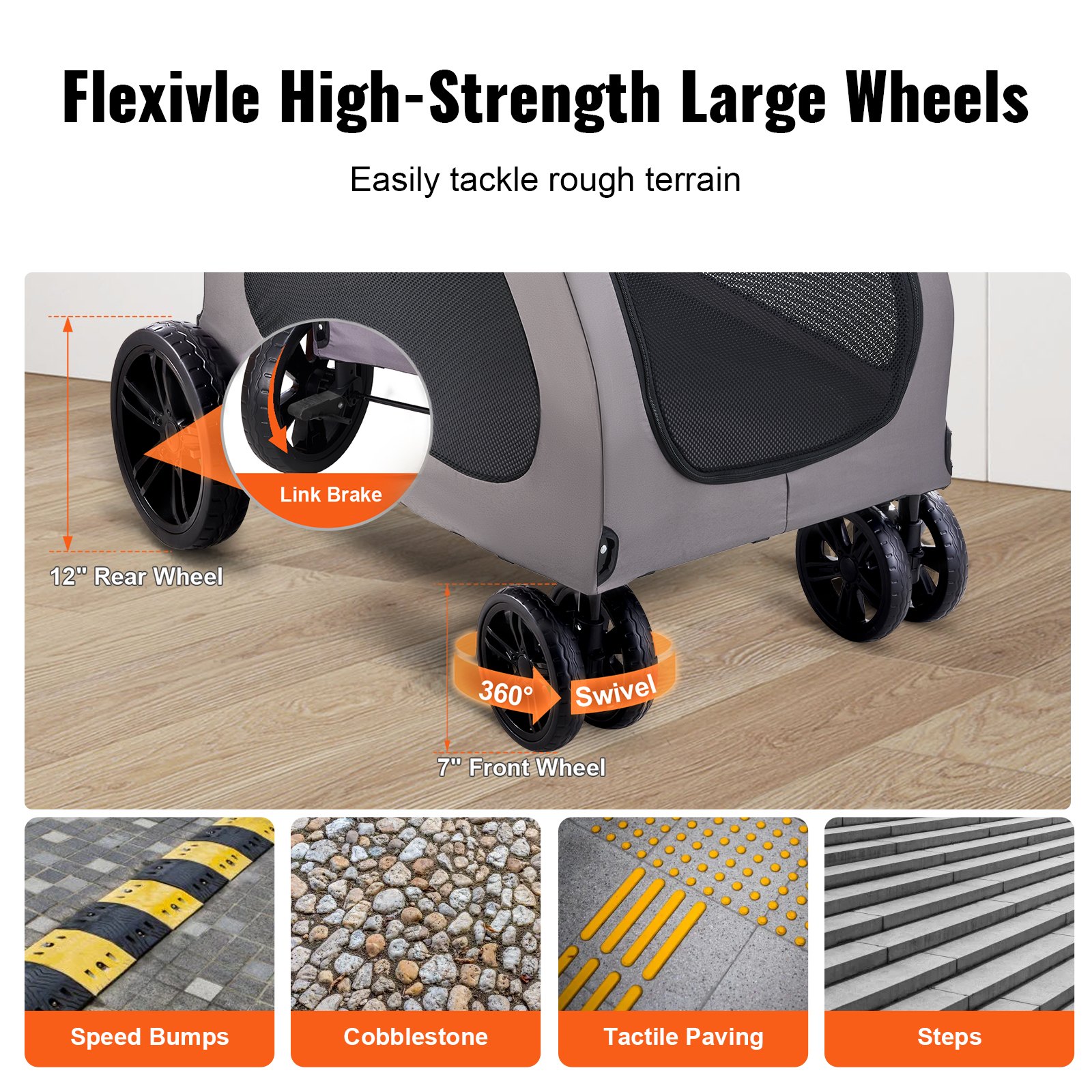 Carrito para Mascotas de 4 Ruedas Capacidad 160 lbs Transporte Seguro Portátil — imagen 5