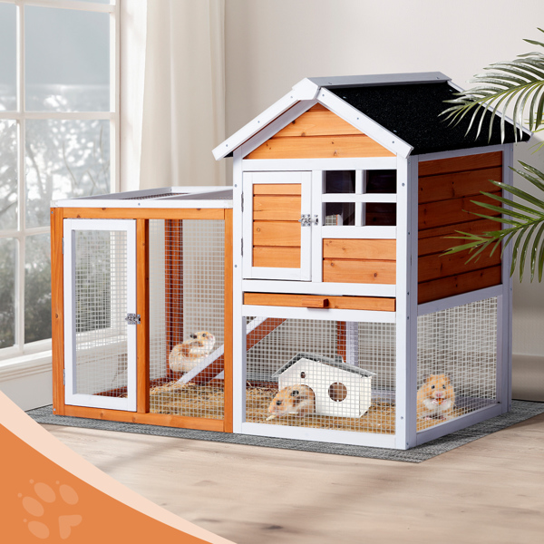 House Type With Running Ladder, Orange-red, Wooden Chicken Rabbit Cage — image 2