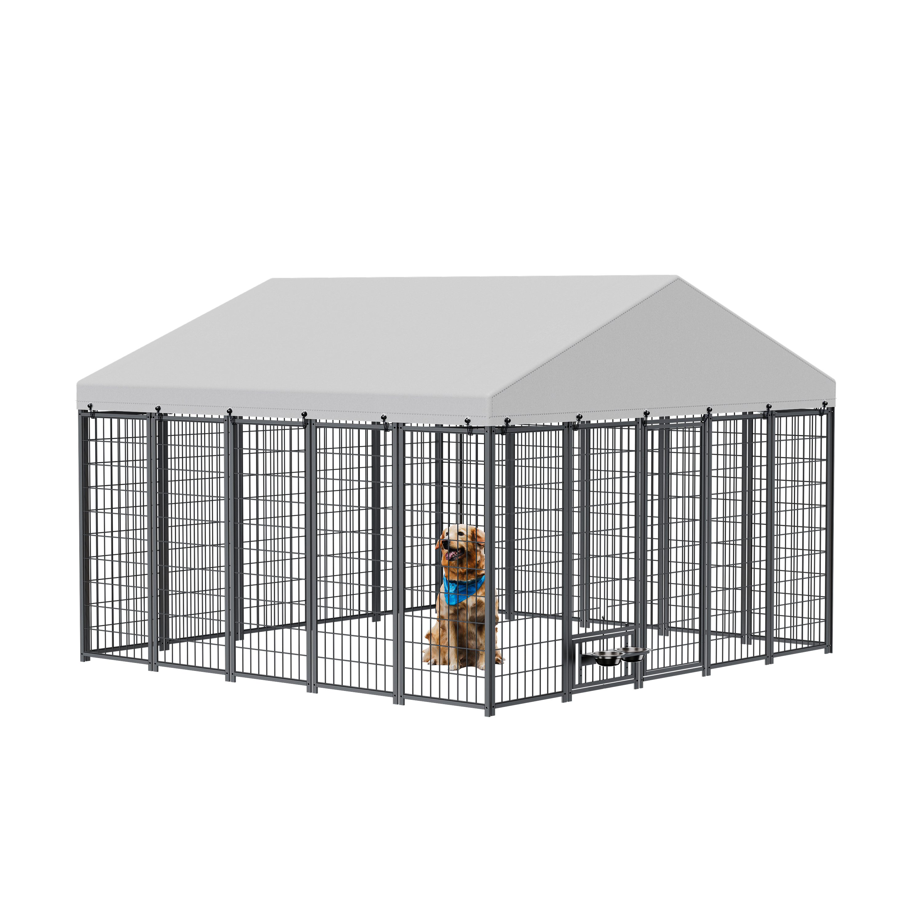 Large Dog Kennel Outdoor Pet Pens Dogs Run Enclosure Animal Hutch Metal Coop Fence With Roof Cover. 9.61'L X 9.45'W X 6.77'H — imagen 1