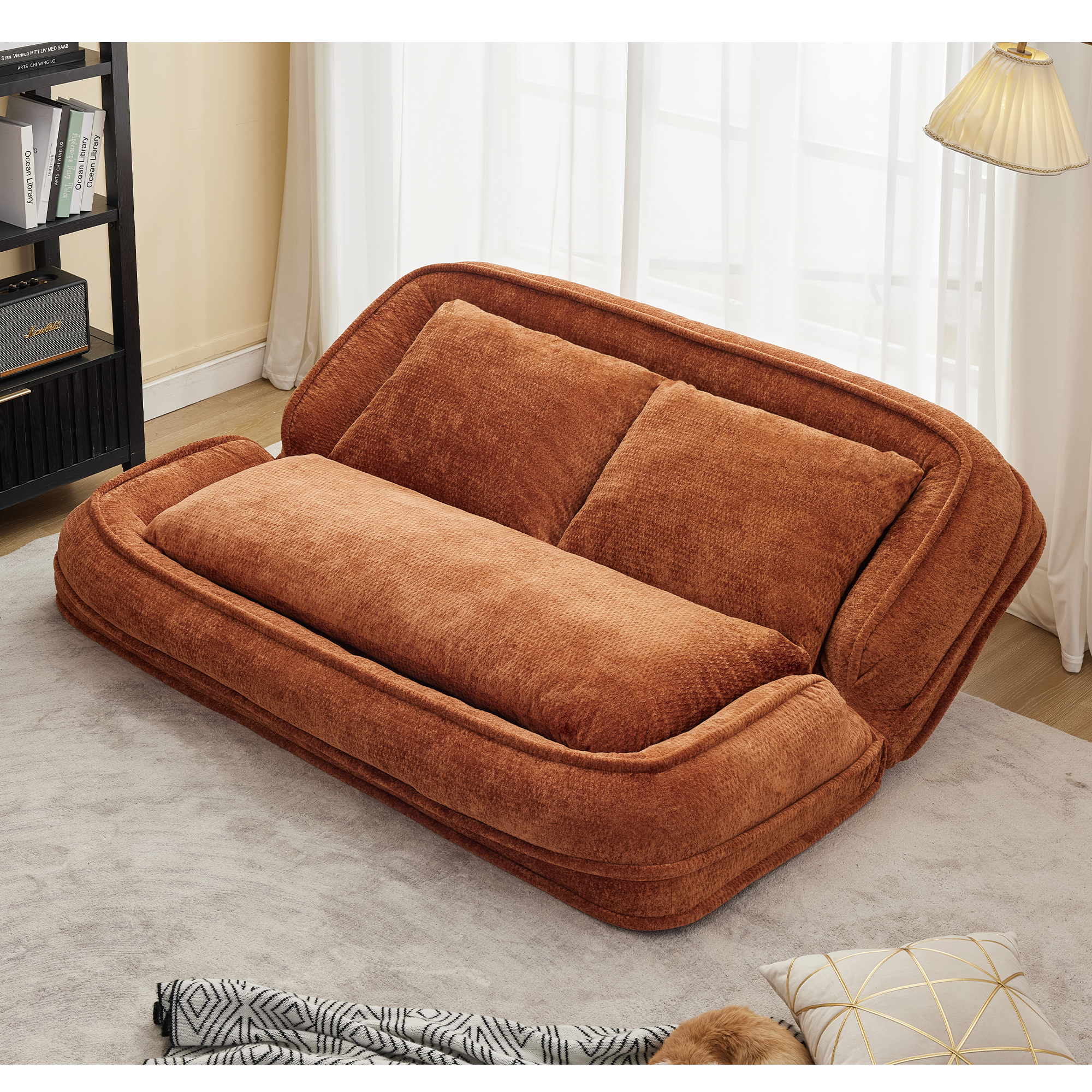 Silla de descanso doble para perros, Sofá relajante, Silla de amor, Adecuada para ti y tus mascotas, Couch de piso extra grande, Puedes sentarte o acostarte, 2 en 1, 5 posiciones ajustables, Almohada rellena, 2 asientos, Chenille naranja — imagen 16