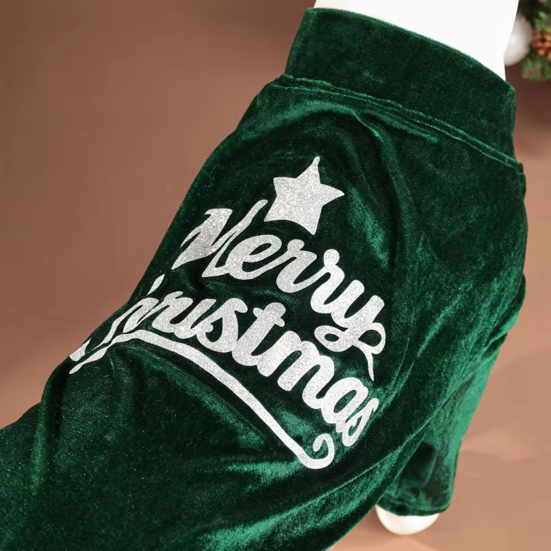 Chaqueta de Satén Clásica con Secuencias Rojas y Verdes para Navidad, Ambiente Invernal para Mascotas Caninas M, L — imagen 4