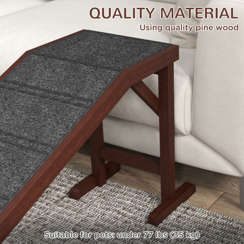 PawHut Dog Ramp For Bed, Pet Ramp For Dogs With Non-Slip Carpet And Top Platform, 74 X 16 X 25, Brown — imagen 8