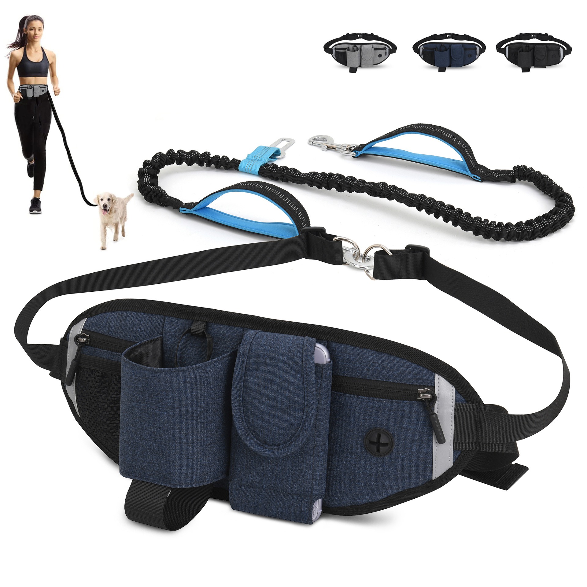 Bolsa de cintura para deportes de running, multifuncional, impermeable, para mascotas, exterior, anti-colisión, elástica, para pasear perros — imagen 4