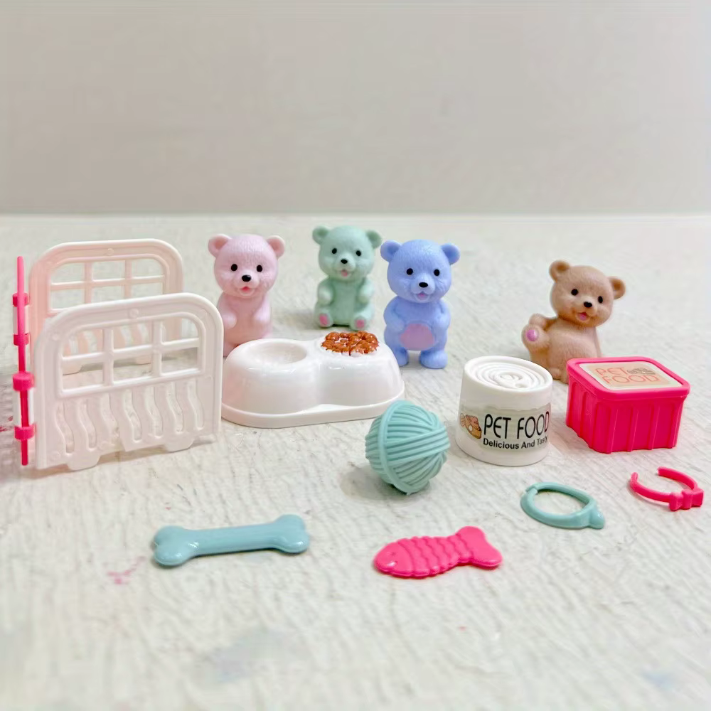 Children's Play House Toys with Teddy Bears Pet Bathrooms Scene Little Girls Family Pet Toys Gift for Kids — image 1