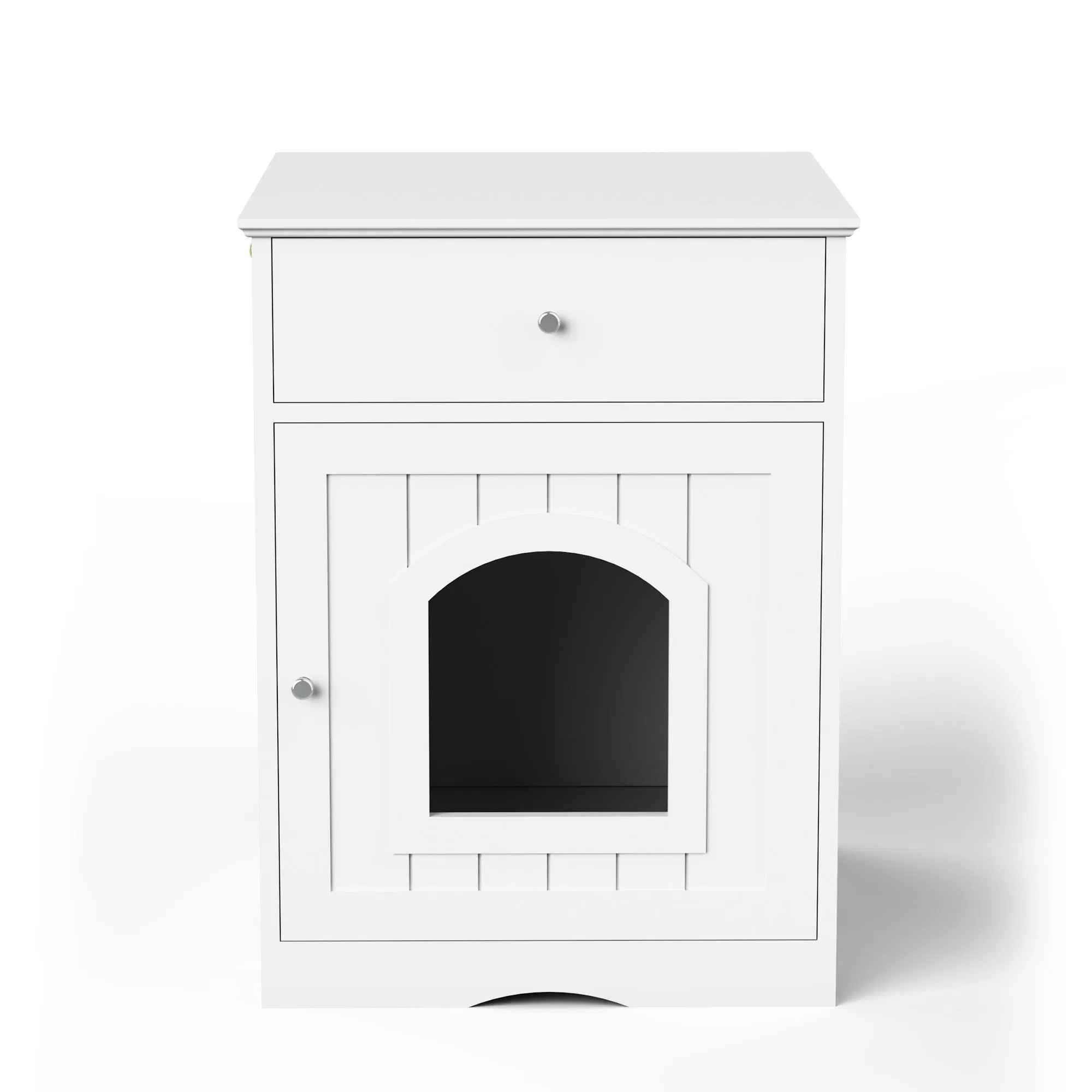 Wooden Pet House Cat Litter Box Enclosure with Drawer, Side Table, Indoor Pet Crate, Cat Home Nightstand (White) — image 6