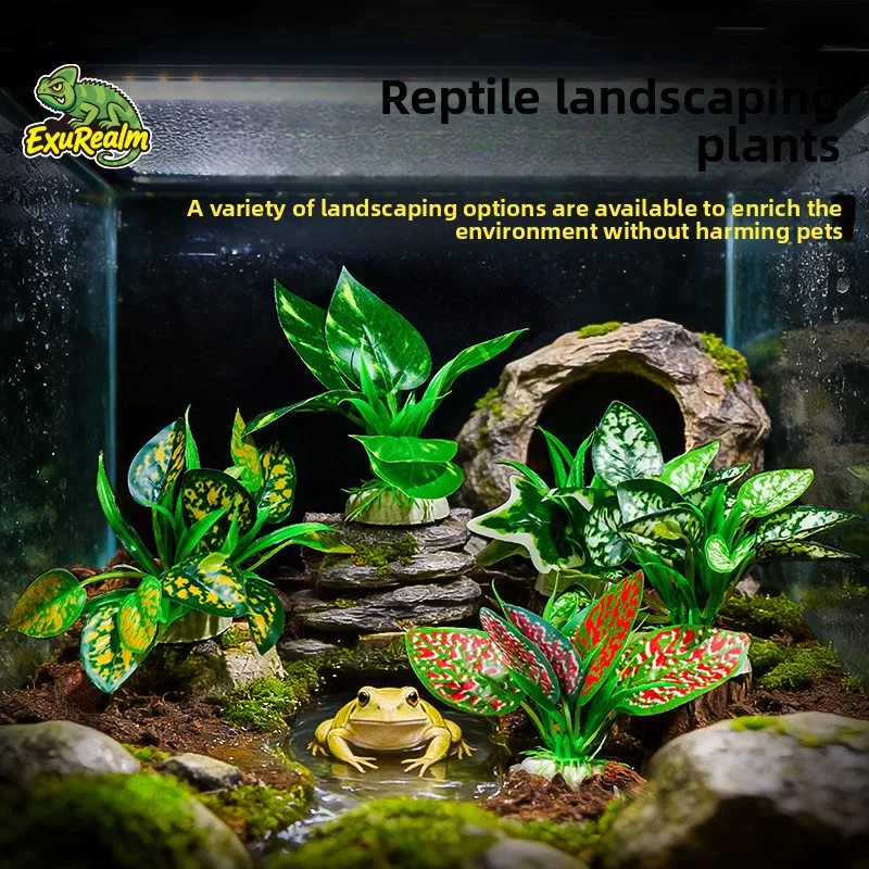 Planta Acuática Artificial para Reptiles – Hoja Decorativa de Simulación de 10cm de Altura para Terrario, Escondite para Lagartos y Tortugas