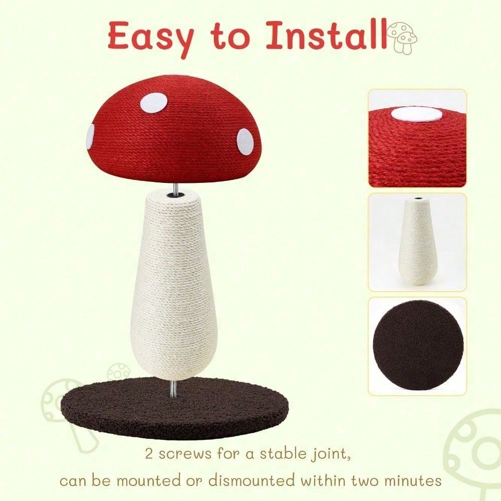 Poste de Rasguñado de Hongos Diseño Único, Envuelto en Sisal, Ideal para Gatos Medianos y Pequeños, Sin Montaje Requerido Juguetes para Gatos Árbol para Gatos — imagen 6