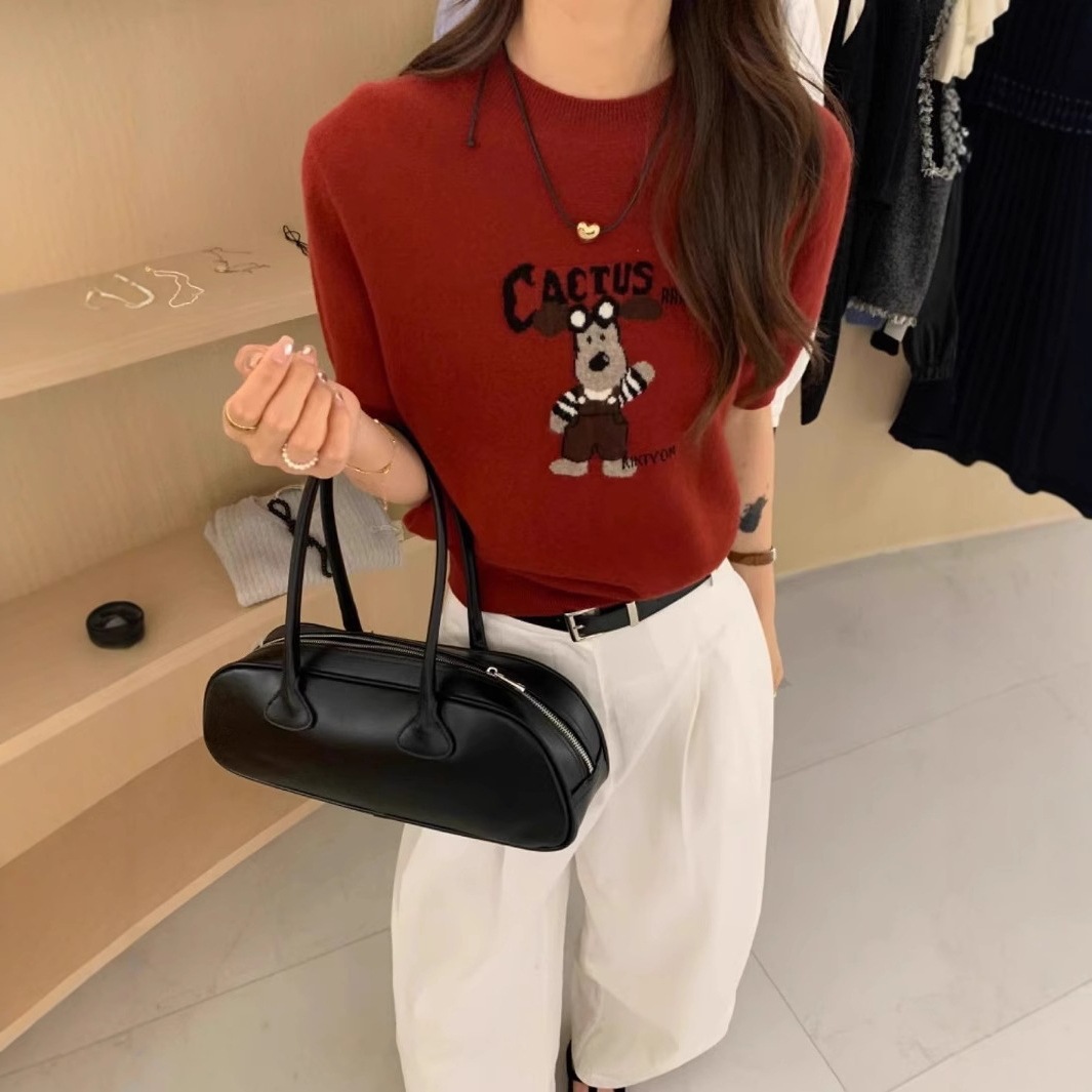 Cartoon Dog Short Sleeve Knitted Shirt for Women — image 5