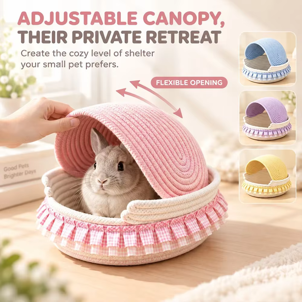 Small Pet Bed Semi-Enclosed Adjustable Nest for Rabbit Guinea Pig Chinchilla Hamster All Season Breathable Small Animal House — image 4