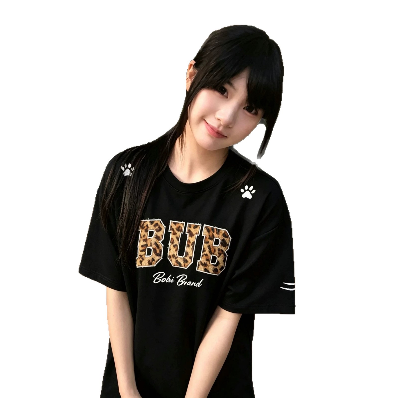 Leopard Print Fleece Embroidered Cotton Short Sleeve T-Shirt — image 2