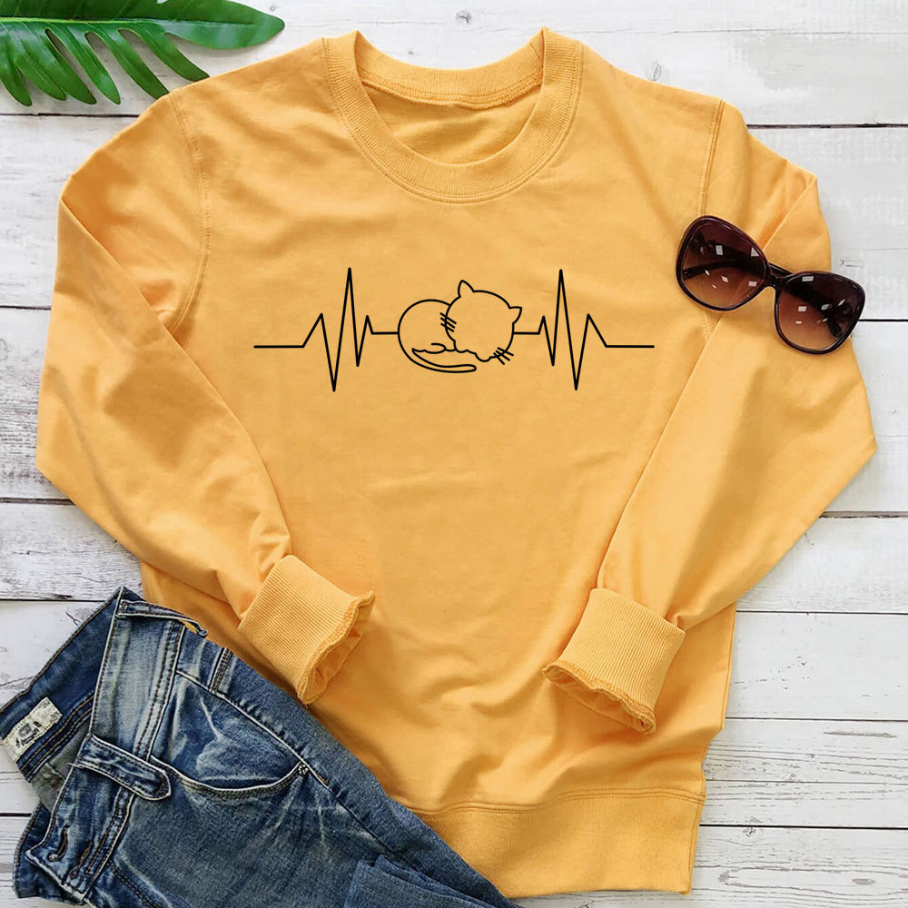 Cat ECG printed hoodie — image 1