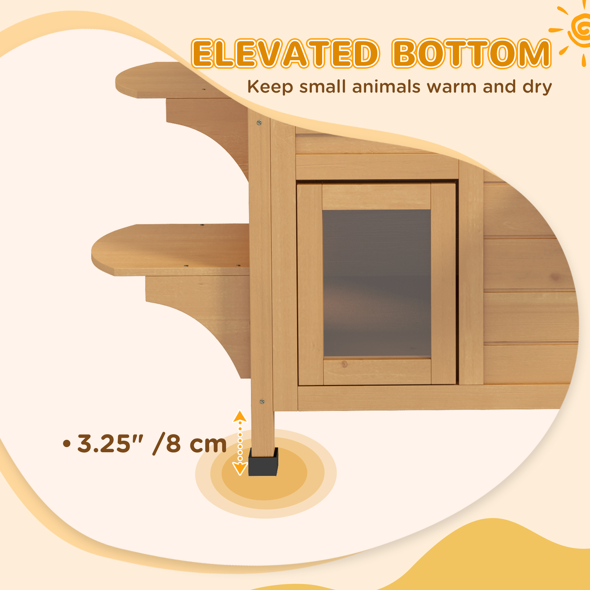 Casa Para Gatos Exterior de 2 Pisos, Recinto de Madera Resistente a la Intemperie Para Gatos Callejeros Con Puerta de Escape, Techo Abatible y Plataformas Para Saltar, Natural — imagen 2