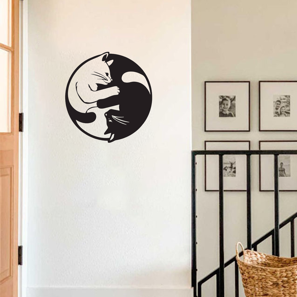 Escultura de Arte de Gato Yin Yang en Metal para Pared, Manual para Interior — imagen 1