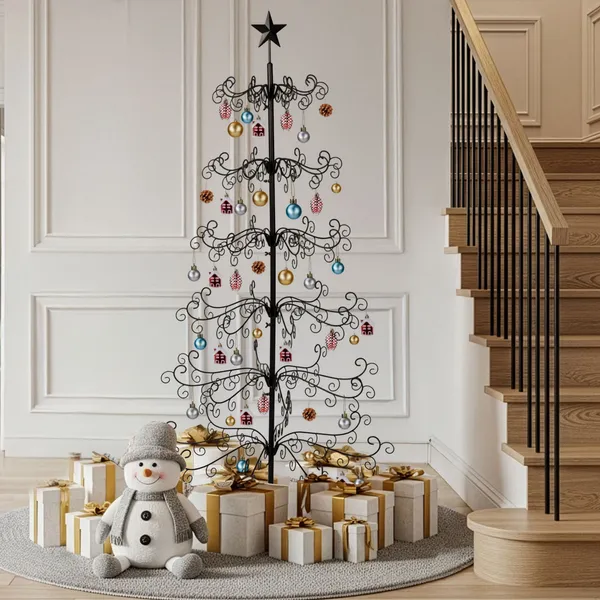 Arbol de Navidad en Hierro Forjado, Soporte para Decoraciones con Ramas Enrolladas y 3 Niveles para Fiestas y Celebraciones — imagen 2