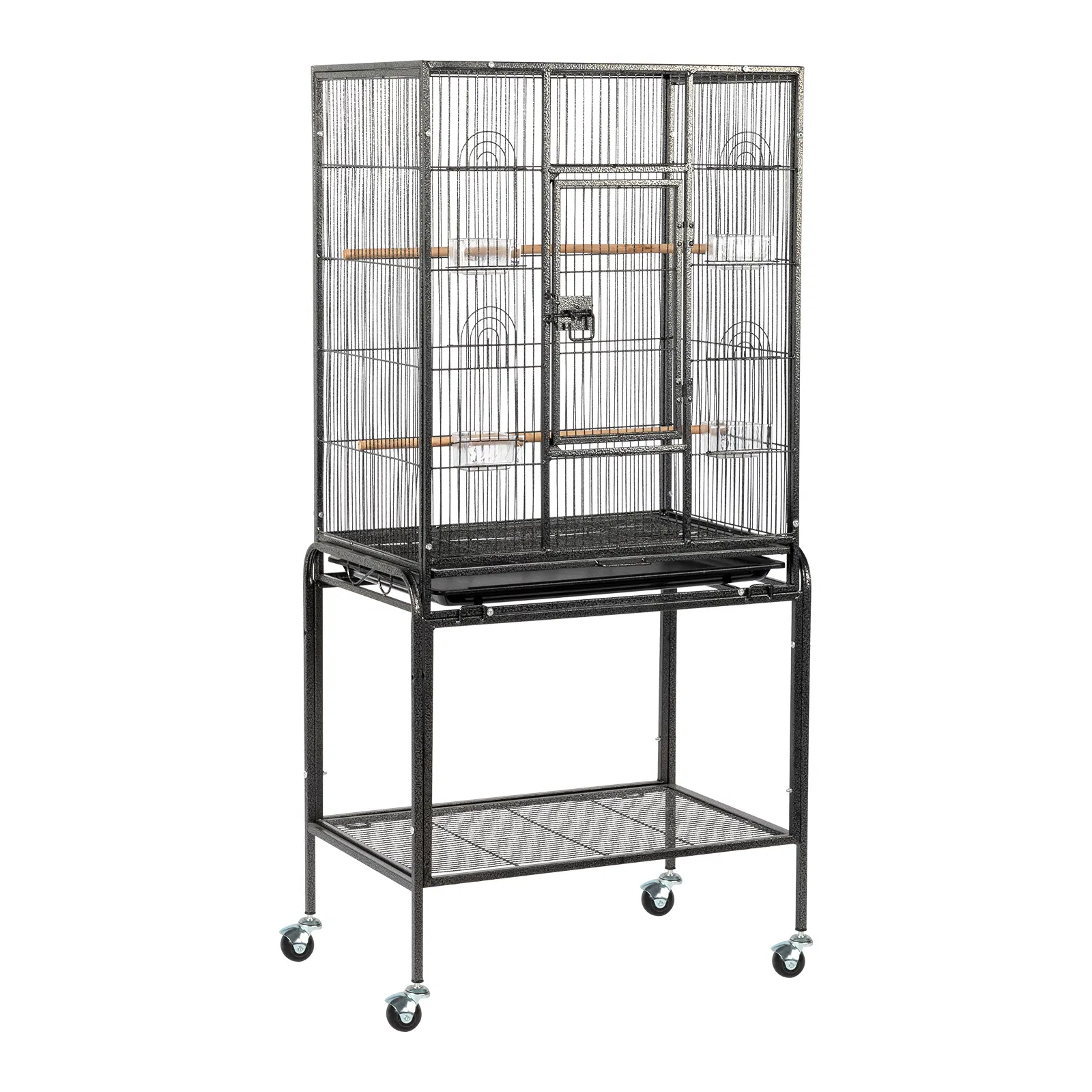 53" Large Flight Bird Cage with Rolling Stand & Storage Shelf for Parrots Lovebird Cockatiel Parakeets, Black — image 1