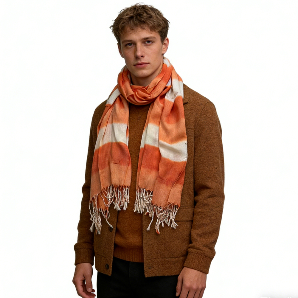 2pcs Coral Toned Abstract, Flowy Casual Scarf, Orange Red Printed Scarf, Fringed Edges For Movement Women Men — imagen 1