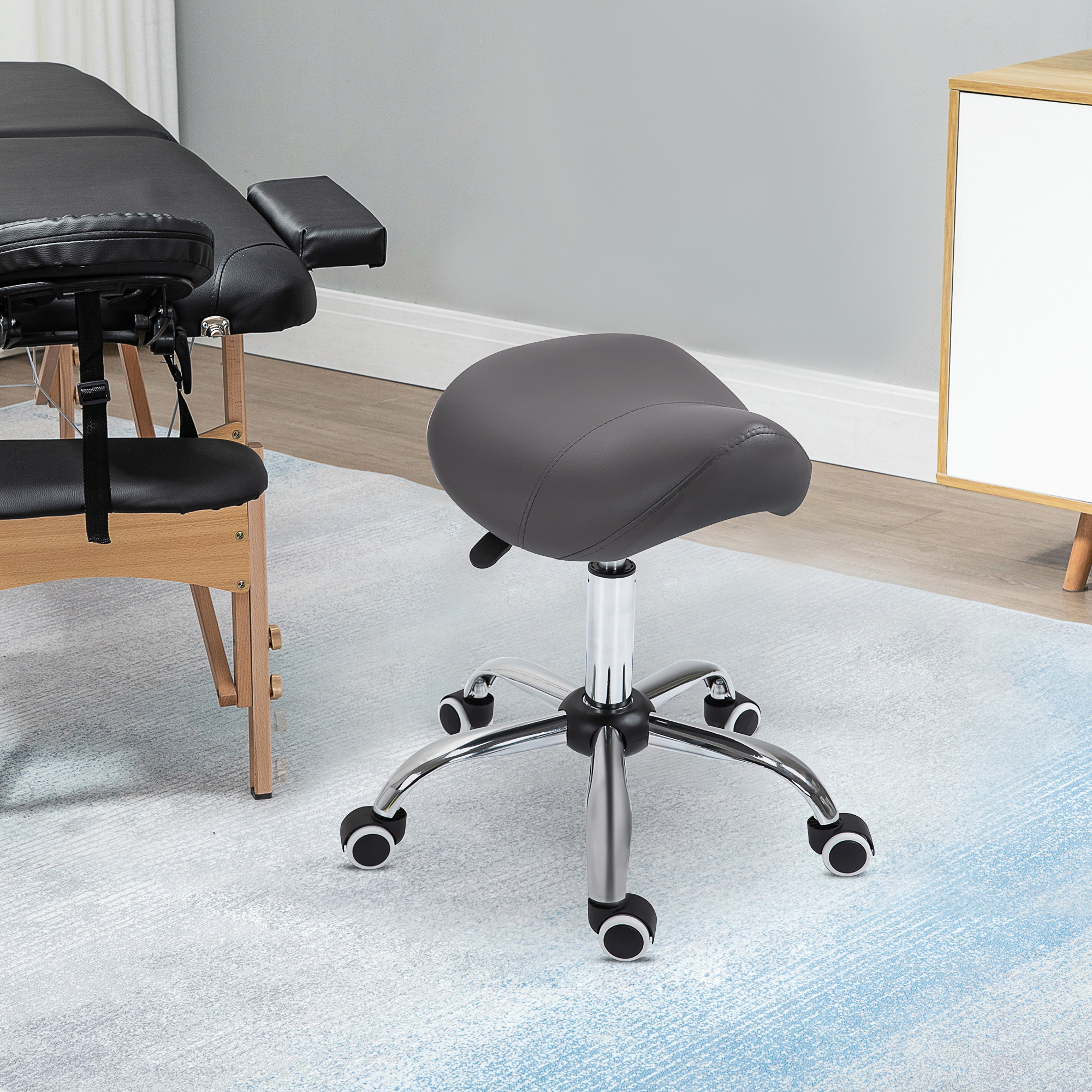 Silla de Equilibrio para Sillas de Monte Ergonómica Cuero PU Ajustable de Altura Hidráulico Cátedra de Spa Gris — imagen 1