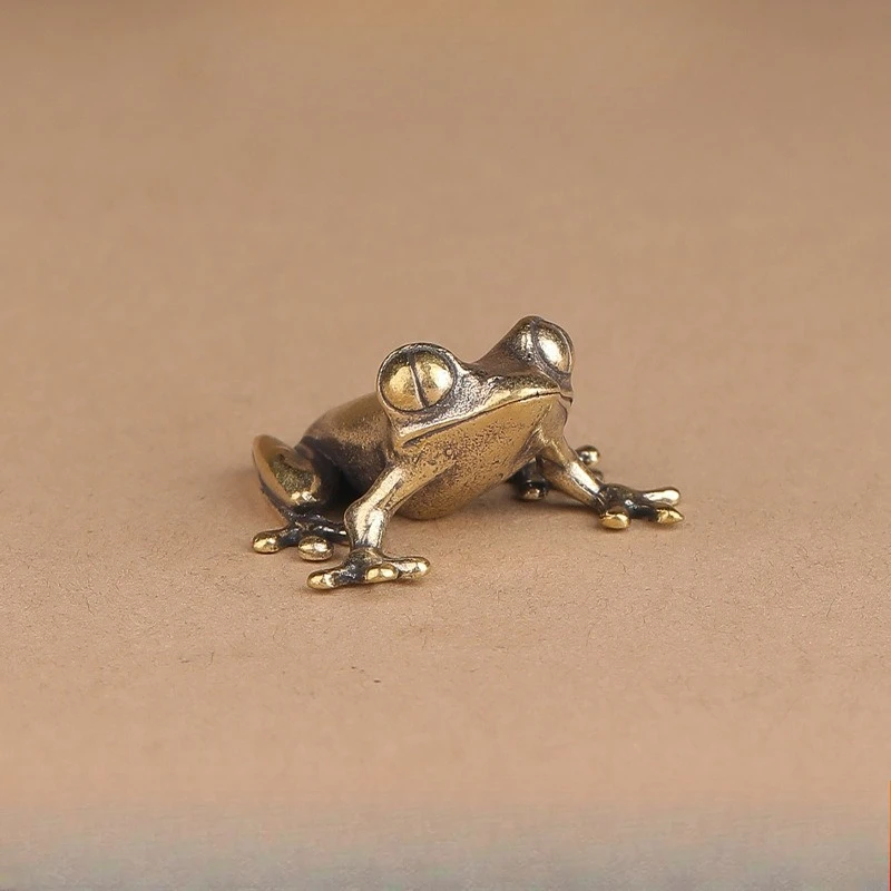 Miniaturas de Rana de Bronce Retro Pequeñas Figuras Animales Decoración para Hogar Ornaments de Oficina