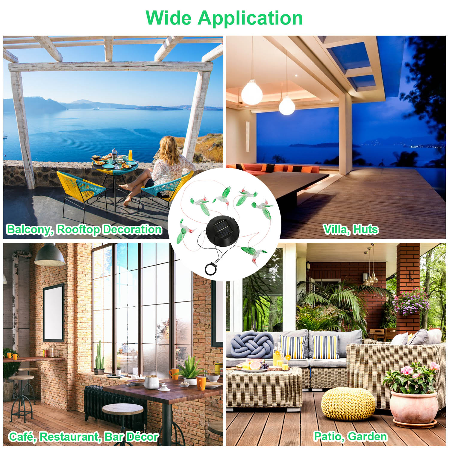 Lámpara de Viento con Colibrí LED Solar para Primavera - Luces de Cadeneta de 6 LEDs Cambiante de Color IP65 Resistentes al Agua Decorativa para Hogar Jardín Frontera Fiesta — imagen 7