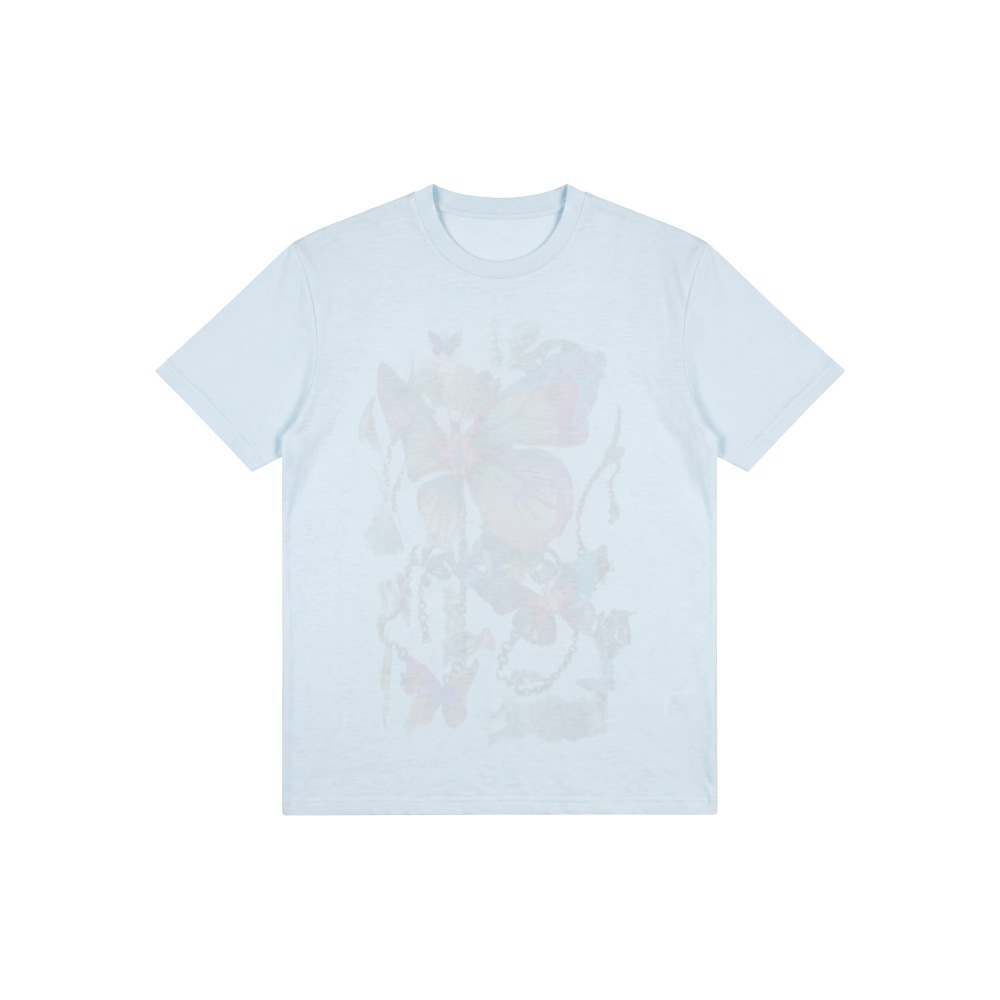 Camiseta de manga corta para mujer con estampado de mariposa en lycocel, cuello redondo y ajuste suelto — imagen 8