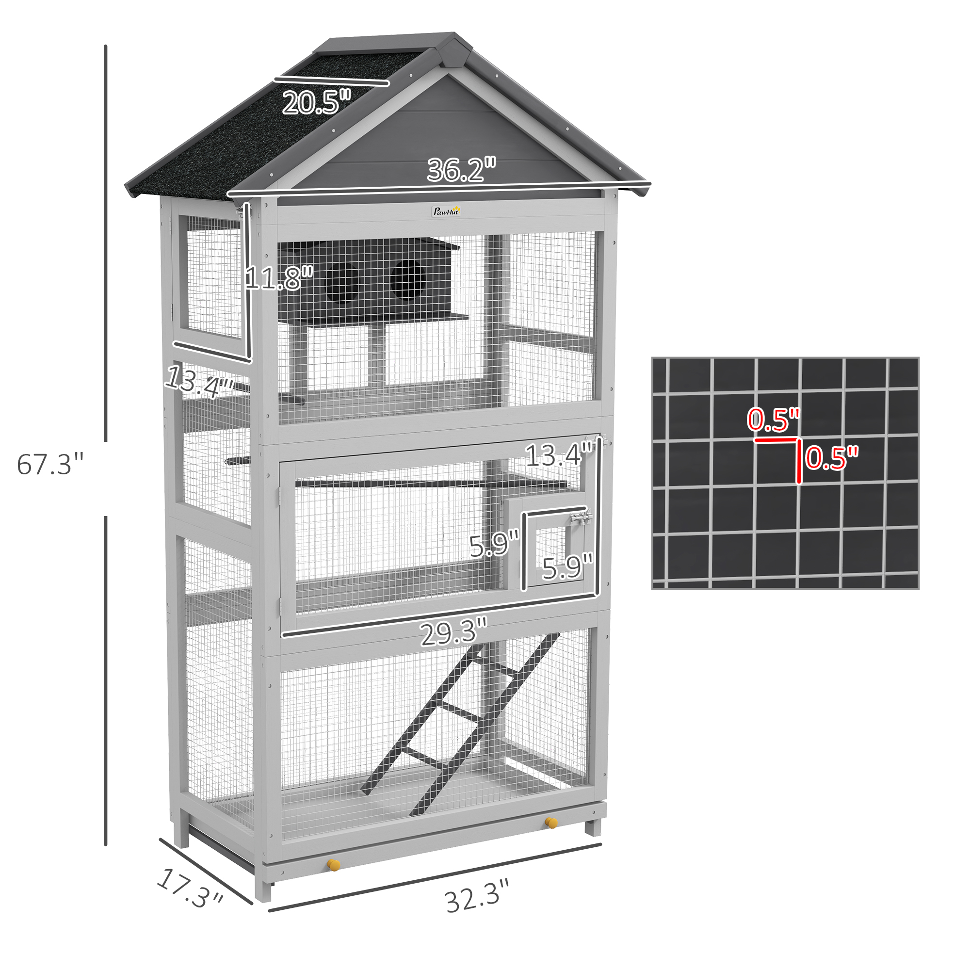 Casa de Aves en Madera con Trasladador, Casita para Pájaros, Escalera y Perchas para Pinzones, Canarios Grises — imagen 5