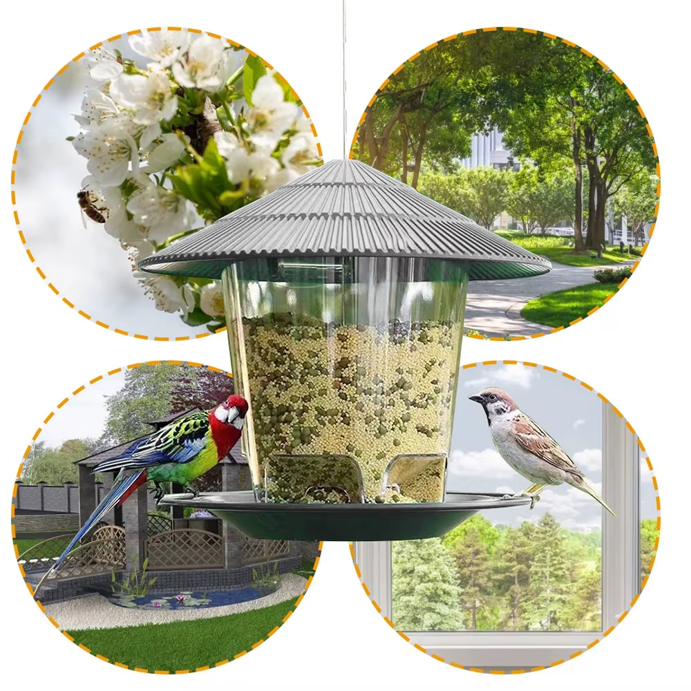Comedero de pájaros salvajes colgante en gazebo de jardín, contenedor exterior con cuerda de suspensión, casa de alimentación para pájaros domésticos, tipo comedero nuevo — imagen 5