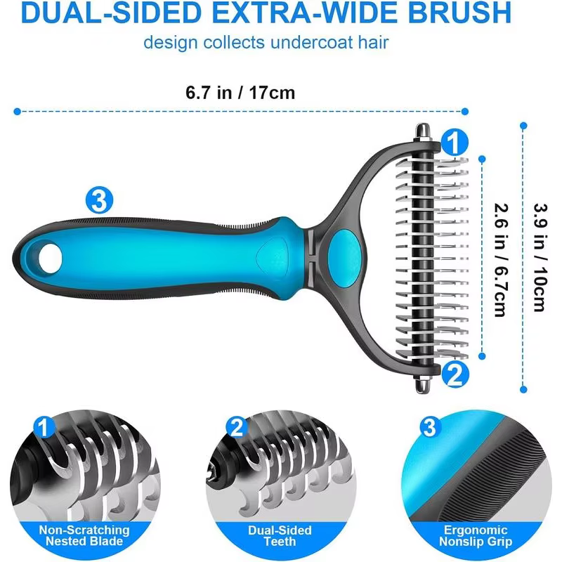 2in1 Stainless Pet Deshedding Brush Dog Hair Remover Pet Fur Knot Cutter Puppy Cat Comb Brushes Dogs Grooming Shedding Supplies — image 5